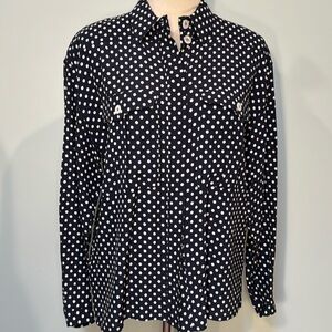 Liz Claiborne navy polka dot rayon button up blouse Size 4